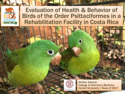 Evaluation of Health & Behavior of Birds of the Order Psittaciformes in a Rehabilitation Facility in Costa Rica Andrea Aplasca College of Veterinary Medicine
