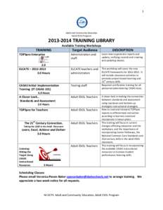 1  Adult and Community Education Adult ESOL Program[removed]TRAINING LIBRARY