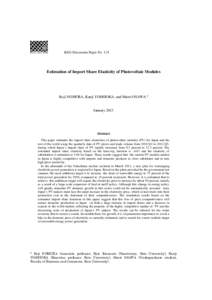 KEO Discussion Paper No[removed]Estimation of Import Share Elasticity of Photovoltaic Modules Koji NOMURA, Kanji YOSHIOKA, and Shiori OSAWA †