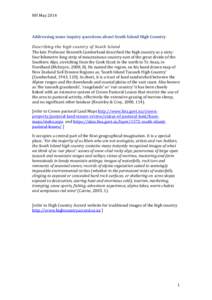 NH May[removed]Addressing some inquiry questions about South Island High Country Describing the high country of South Island The late Professor Kenneth Cumberland described the high country as a sixtyfour kilometre long st