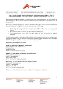 ASX ANNOUNCEMENT  RED MOUNTAIN MINING LTD (ASX:RMX) 27 JANUARY 2015