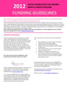 2012  AVON FOUNDATION FOR WOMEN BREAST CANCER CRUSADE  FUNDING GUIDELINES