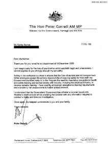 BAR[removed]The Han Peter Garrett AM MP Minister for the Environment, Heritage and the Arts  Z3 DEC 2009
