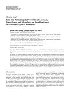 Peri- and Postanalgesic Properties of Lidokain, Lornoxicam, and Nitroglycerine Combination at Intravenous Regional Anesthesia