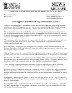 State approves John Hancock long-term care rate increase: News Release