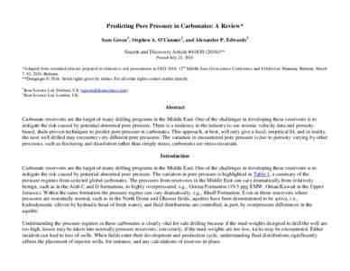 Predicting Pore Pressure in Carbonates: A Review; #)