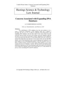 Candice Roman-Santos: Concerns Associated with Expanding DNA Databases Hastings Science & Technology Law Journal Concerns Associated with Expanding DNA