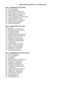 NARRAGANSETT BUS RUNS 2013 – 2014 SCHOOL YEAR RUN # 1 - NARRAGANSETT HIGH SCHOOL 6:[removed]BOSTON NECK RD. 6:40 - JOY LN @ GARDENIA LN. 6:42 - MURATORE LN. @ TOM WALSH LN. 6:44 - BONNET SHORES RD. @ OTTOWA TR.