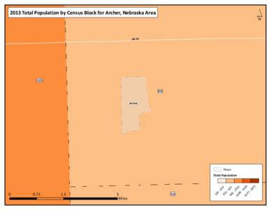 ´  2013 Total Population by Census Block for Archer, Nebraska Area NE-92