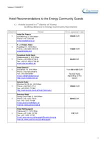 Version[removed]Hotel Recommendations to the Energy Community Guests 1.) Hotels located in 1st district of Vienna (walking distance to Energy Community Secretariat)