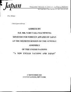 Japan  PERMANENT MISSION OF JAPAN TO THE UNITED NATIONS 866 United Nations Plaza, New York, N.  Y.