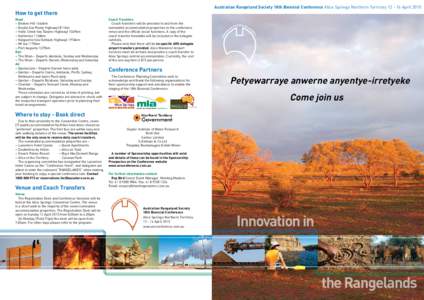 Australian Rangeland Society 18th Biennial Conference Alice Springs Northern Territory[removed]April[removed]How to get there Road ~	Broken Hill 1646km ~	Boulia (via Plenty Highway) 811km