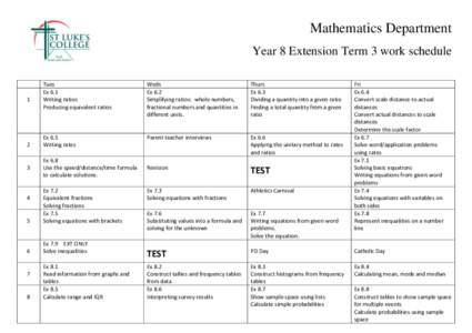 Mathematics Department Year 8 Extension Term 3 work schedule 1  2