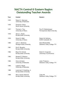 NACTA Central & Eastern Region Outstanding Teacher Awards Year Central