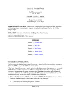 COASTAL CONSERVANCY Staff Recommendation June 20, 2013 SCRIPPS COASTAL TRAIL Project No[removed]Project Manager: David Hayes