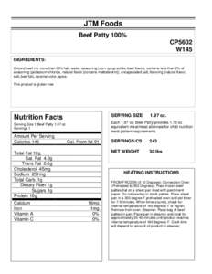 ZARTIC/Z-BIRD NUTRITIONAL INFORMATION SHEET