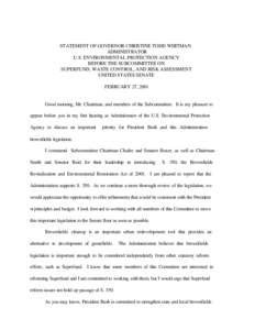 STATEMENT OF GOVERNOR CHRISTINE TODD WHITMAN ADMINISTRATOR U.S. ENVIRONMENTAL PROTECTION AGENCY BEFORE THE SUBCOMMITTEE ON SUPERFUND, WASTE CONTROL, AND RISK ASSESSMENT UNITED STATES SENATE