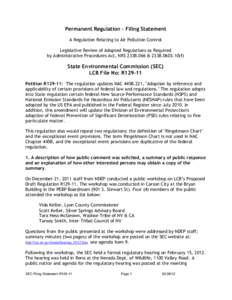 Permanent Regulation - Filing Statement A Regulation Relating to Air Pollution Control Legislative Review of Adopted Regulations as Required by Administrative Procedures Act, NRS 233B.066 & 233B[removed]f)  State Environ