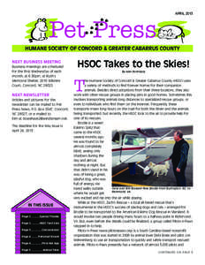 Pet Press  APRIL 2013 HUMANE SOCIETY OF CONCORD & GREATER CABARRUS COUNTY NEXT BUSINESS MEETING