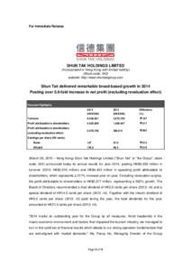 For Immediate Release  SHUN TAK HOLDINGS LIMITED (Incorporated in Hong Kong with limited liability) (Stock code: 242) website: http://www.shuntakgroup.com