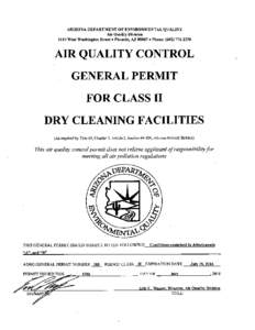 Air Quality Control General Permit for Class II Dry Cleaning Facilities