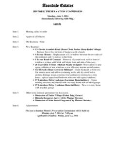 Avondale Estates HISTORIC PRESERVATION COMMISSION Monday, June 2, 2014 (Immediately following ARB Mtg.)  Agenda