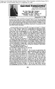 Essays of an Information Scientist: Science Literacy, Policy, Evaluation, and other Essays, Vol:11, p.299,1988 Current Contents, #38, p.3-14, September 19, 1988 I  cu~rentCommsnts”