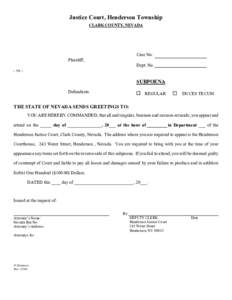 Subpoena duces tecum / Subpoena / Nevada / Legal documents / Law / Affidavit