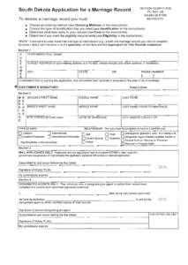 MCCOOK COUNTY ROO PO BOX 338 SALEM SOSouth Dakota Application for a Marriage Record To receive a marriage record you must: