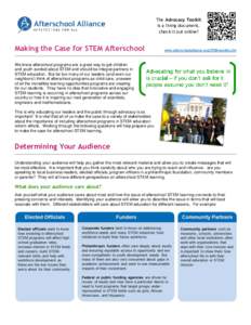 The Advocacy Toolkit is a living document, check it out online! Making the Case for STEM Afterschool