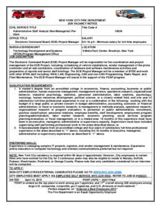 NEW YORK CITY FIRE DEPARTMENT JOB VACANCY NOTICE CIVIL SERVICE TITLE Title Code # Administrative Staff Analyst (Non-Managerial) Per1002A diem