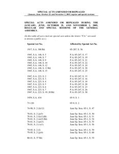 SPECIAL ACTS AMENDED OR REPEALED DURING THE FEBRUARY, 2000, REGULAR SESSION OF THE GENERAL ASSEMBLY