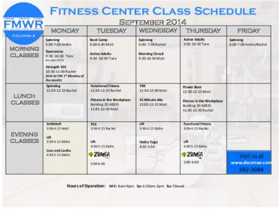 Fitness Center Class Schedule September 2014 MONDAY MORNING CLASSES