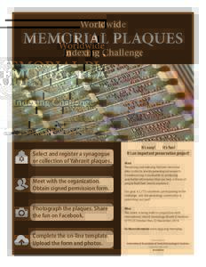 Worldwide  MEMORIAL PLAQUES Indexing Challenge  Select and register a synagogue