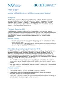 Moving NAPLAN online – ACARA research and findings - fact sheet