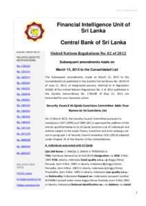 http://fiusrilanka.gov.lk  Financial Intelligence Unit of Sri Lanka Central Bank of Sri Lanka Email No. UNSCR1267/37