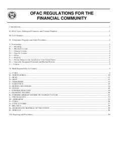 OFAC REGULATIONS FOR THE FINANCIAL COMMUNITY I. Introduction................................................................................................................................................................