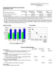 Prepared by the North Dakota Legislative Council staff for Senate Appropriations January 20, 2003 Department[removed]Public Service Commission Senate Bill No. 2008