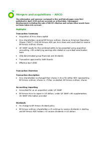 Mergers and acquisitions – ARCO The information and opinions contained in this and linked pages were first published in April 1999 and are accurate as at that date. Subsequent