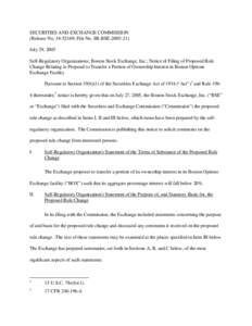 Notice of Filing of Proposed Rule Change Relating to Proposal to Transfer a Portion of Ownership Interest in Boston Options Exchange Facility; Rel. No[removed], File No. SR-BSE[removed]