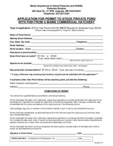 APPLICATION TO CONDUCT A ONE DAY BASS TOURNAMENT ON