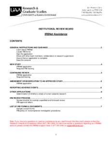 INSTITUTIONAL REVIEW BOARD  IRBNet Assistance CONTENTS GENERAL INSTRUCTIONS AND GUIDANCE……………………………………………………………………………2 Learn about IRBNet