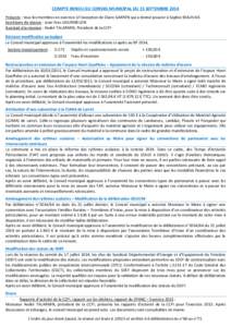 COMPTE RENDU DU CONSEIL MUNICIPAL DU 15 SEPTEMBRE 2014 Présents : tous les membres en exercice à l’exception de Claire GARREN qui a donné pouvoir à Sophie BEAUVAIS Secrétaire de séance : Jean-Yves GOURMELON Assis