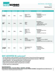 EDITORIAL CALENDAR 2014 Revised: November 2013 ISSUE