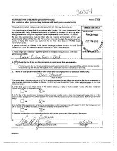 FORMCIQ  CONFLICT OF INTEREST QUESTIONNAIRE For vendor or other person doing business with local governmental entity This questionnaire reflects changes made to the law by H.B. 1491, 80th Leg., Regular Session.