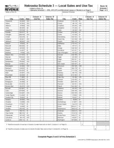  Nebraska Schedule I — Local Sales and Use Tax •  Attach to Form 10. •  Nebraska Schedule I — MVL, ATV, UTV, and Motorboat Leases or Rentals is on Page 3.