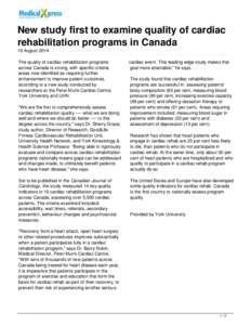 New study first to examine quality of cardiac rehabilitation programs in Canada