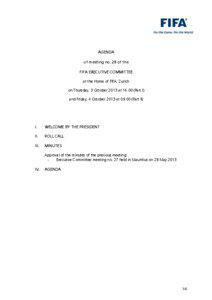 AGENDA of meeting no. 28 of the FIFA EXECUTIVE COMMITTEE