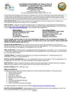 CALIFORNIA DEPARTMENT OF PUBLIC HEALTH EXAMINER II (LABORATORY FIELD SERVICES) OPEN EXAMINATION CONTINUOUS TESTING SW75-7946 5HAAD Bulletin Release Date: October 8, 2014