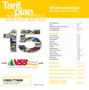 Tarif plan 2015 /  2016  Inhaltsverzeichnis